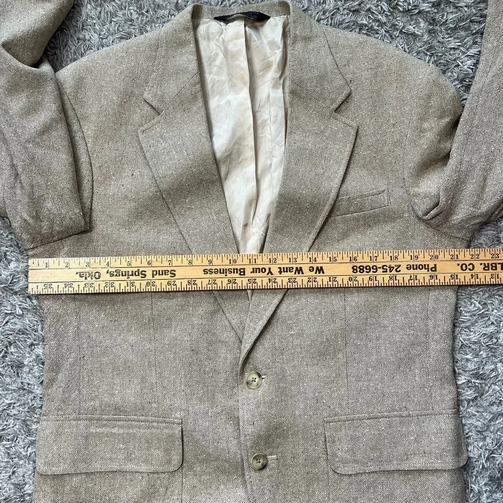 VTG 90s Lands' End Silk‎ Sport Coat Blazer Men 41R Beige Prep Coastal USA